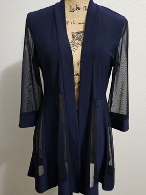 R & M Collection -Women's Navy Mesh Panel Open-Front Blazer